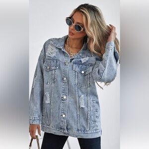 Classic Light Blue Distressed Denim Jacket